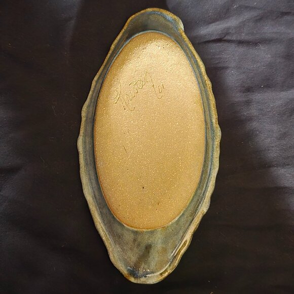 Art Pottery Signed Kristen Oval Blue Green Glazed Sea Horse Dish - Picture 2 of 4